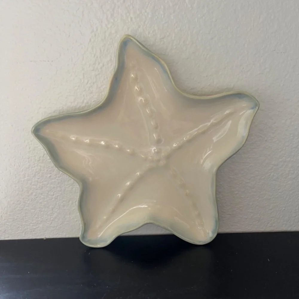 Shoreline Collection Starfish Ceramic Dish Coastal Beach Decor Ivory Star Plate